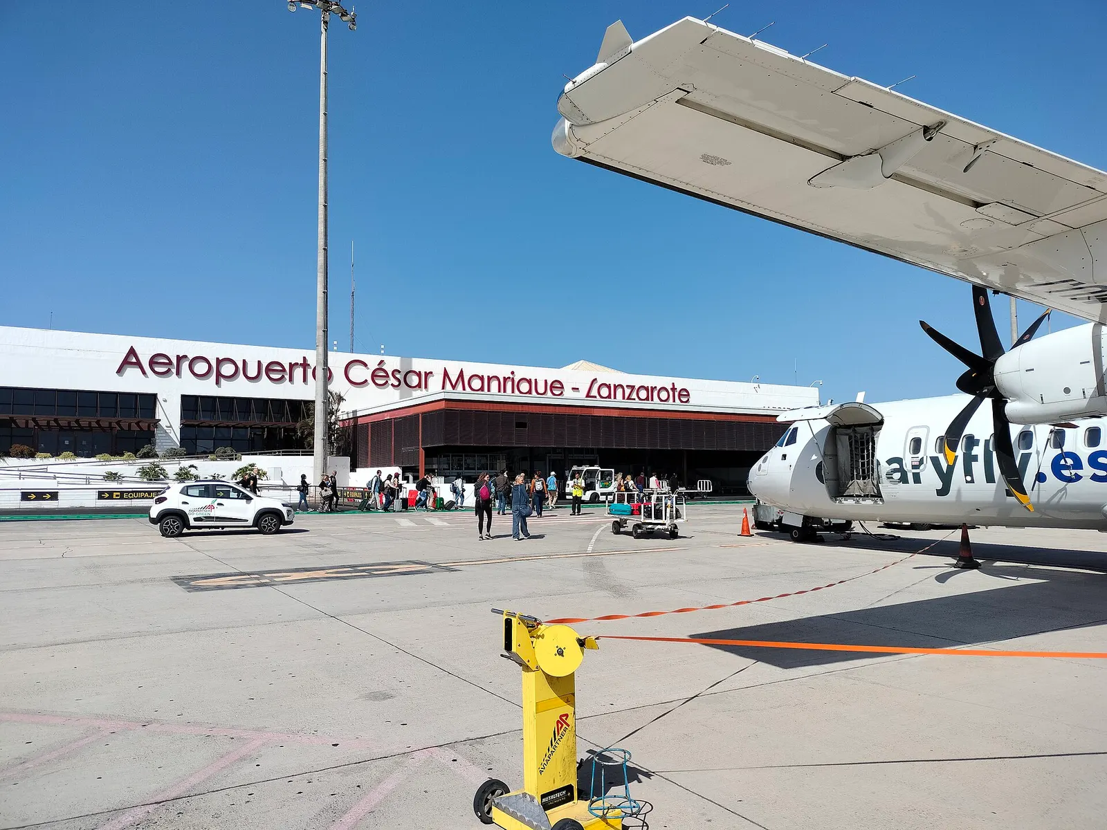 Exterior of César Manrique-Lanzarote Airport terminal under clear skies