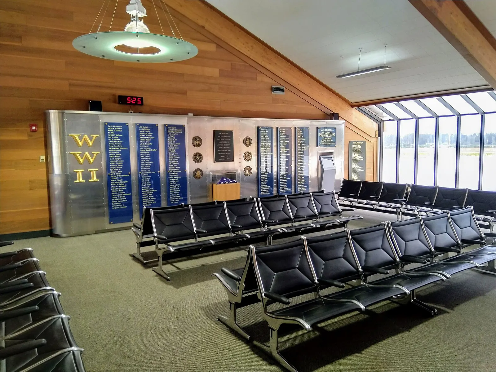 Public observation deck and World War II memorial on the second floor of the ACV passenger hall.