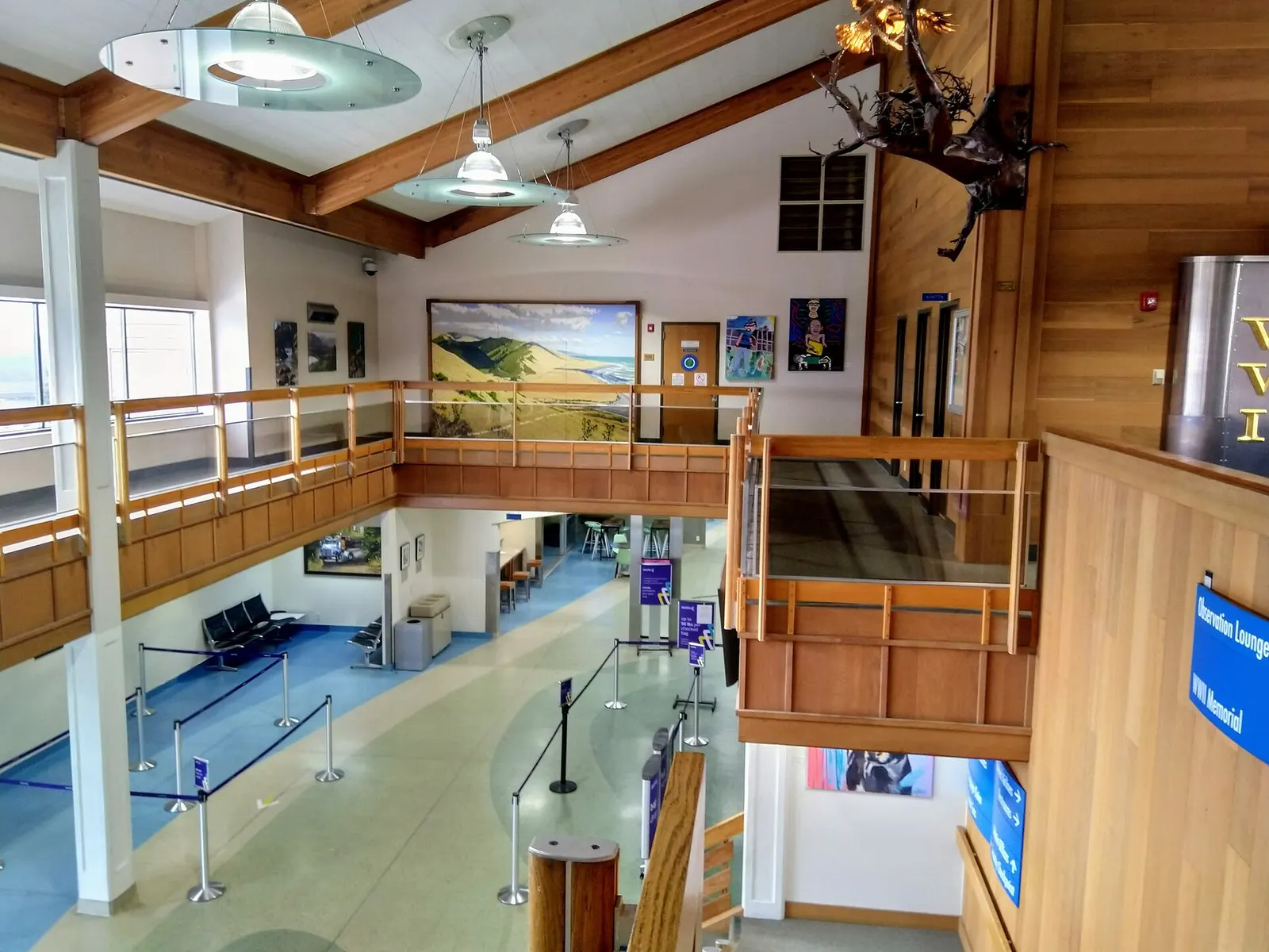 Public lobby and airport administration offices seen from the second floor of the ACV passenger hall.