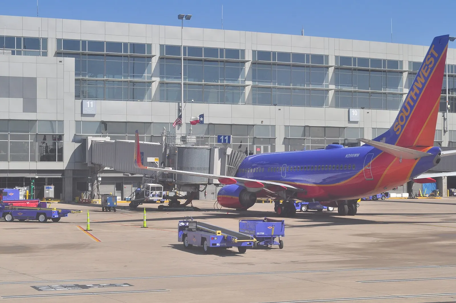 Plane at terminal, Austin-Bergstrom International Airport, Austin, Texas, U.S.