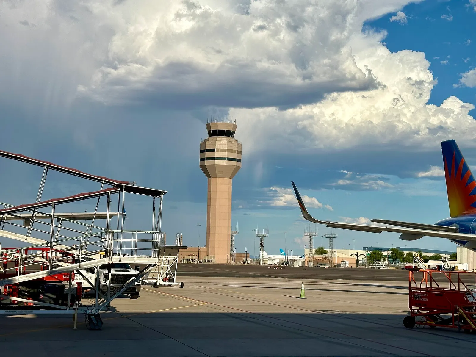 Civil John S. McCain III air traffic control tower at Mesa Gateway Airport, August 2024