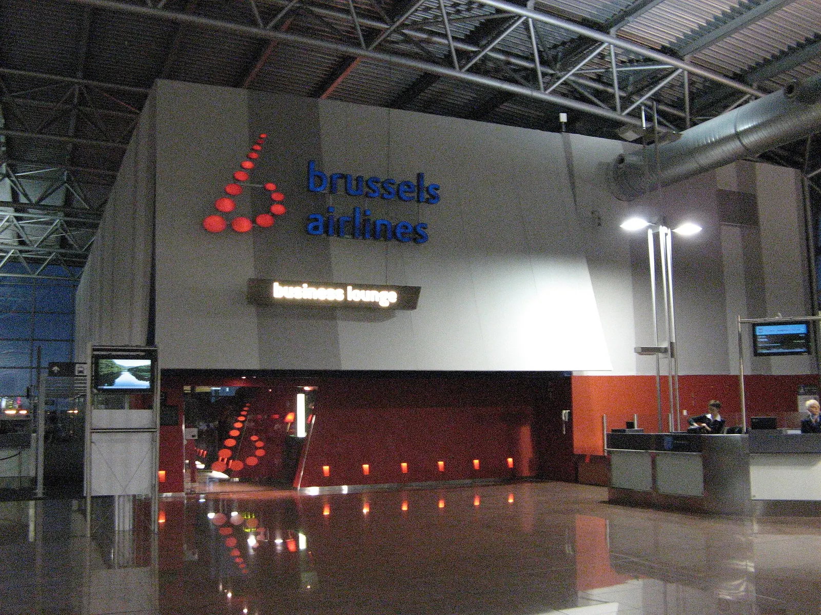 Interior of the Brussels Airlines Business Lounge at the end of Terminal A at Brussels Airport.