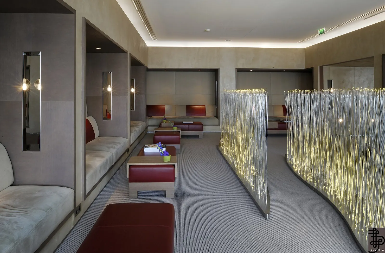 Open seating area inside the Air France First Class lounge at Paris Charles de Gaulle (CDG).