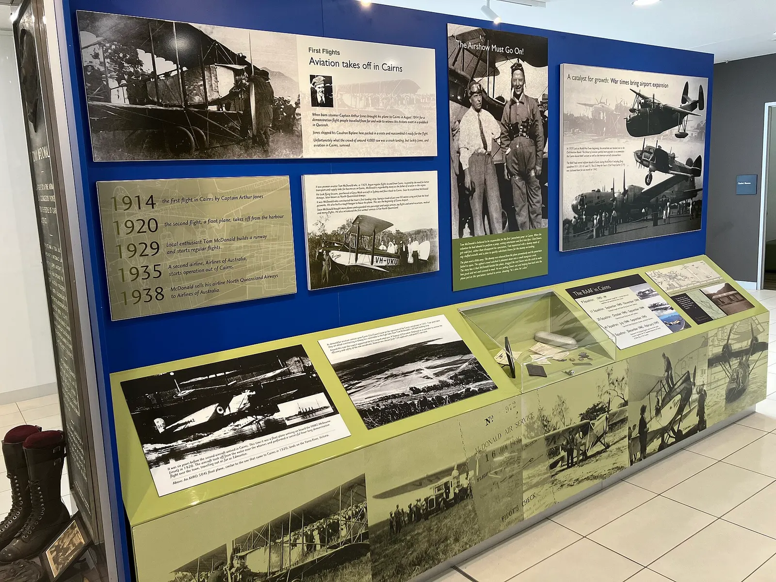 Aviation Pioneers Display at Cairns Airport's Domestic Terminal, upstairs near the Qantas Club