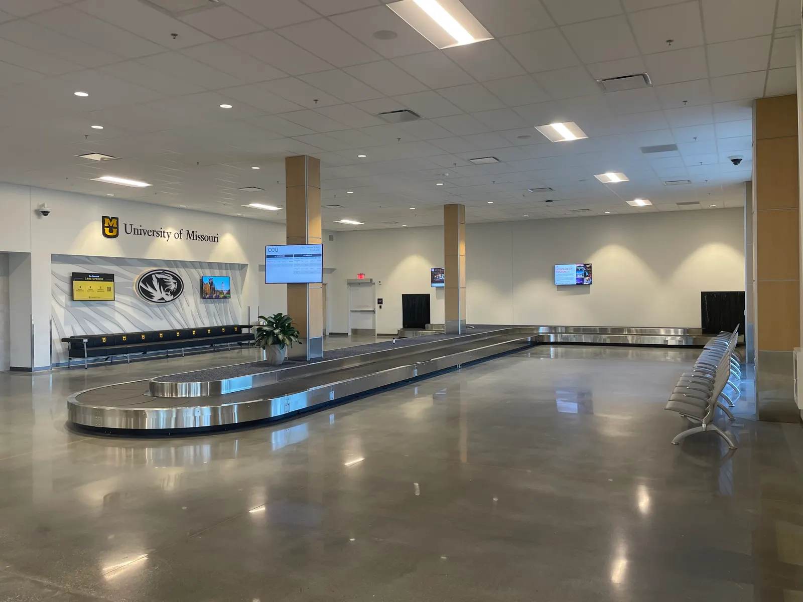 Baggage claim in the Columbia Regional Airport terminal, February 2023