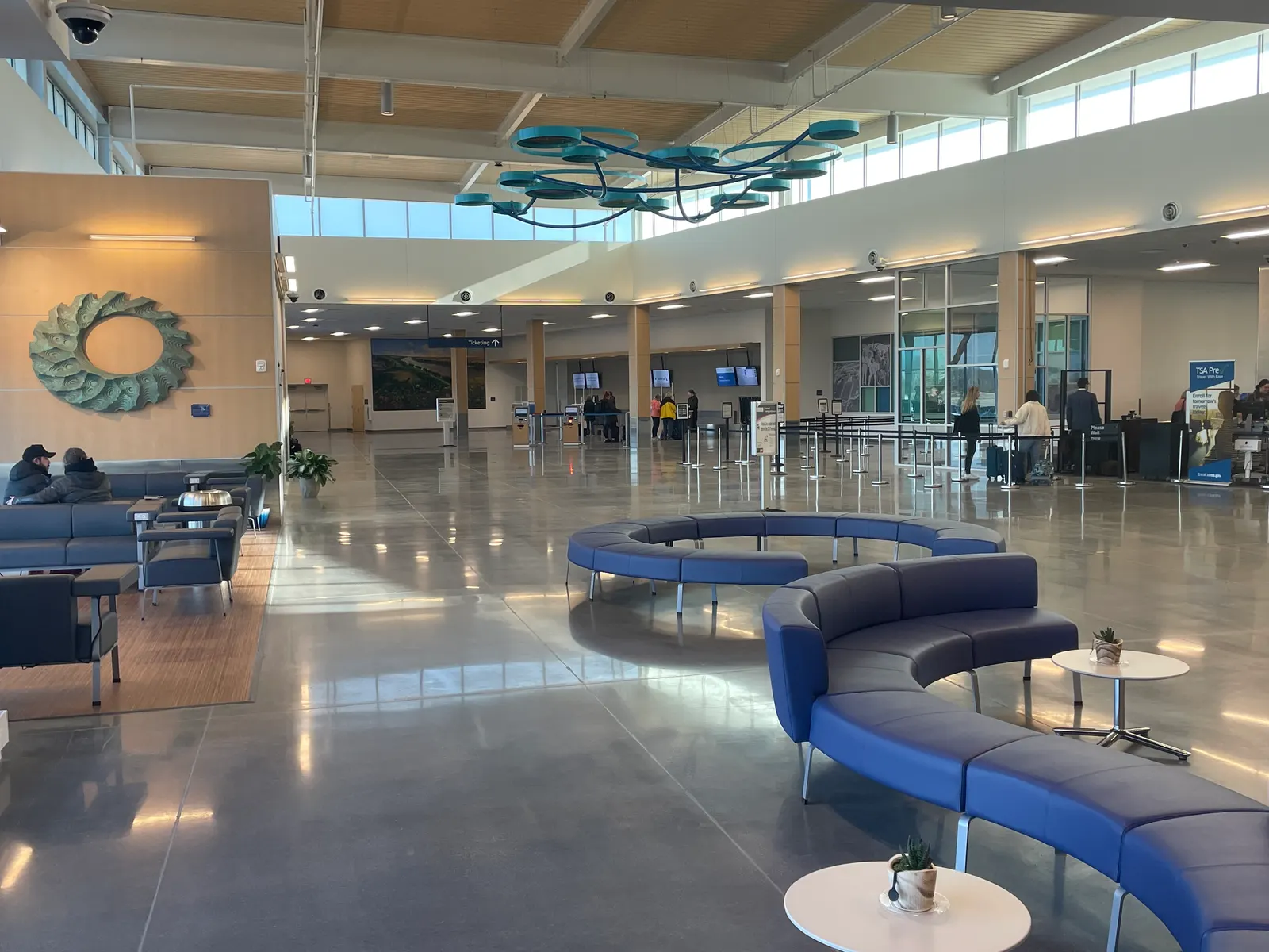 Landside interior of the Columbia Regional Airport terminal, February 2023