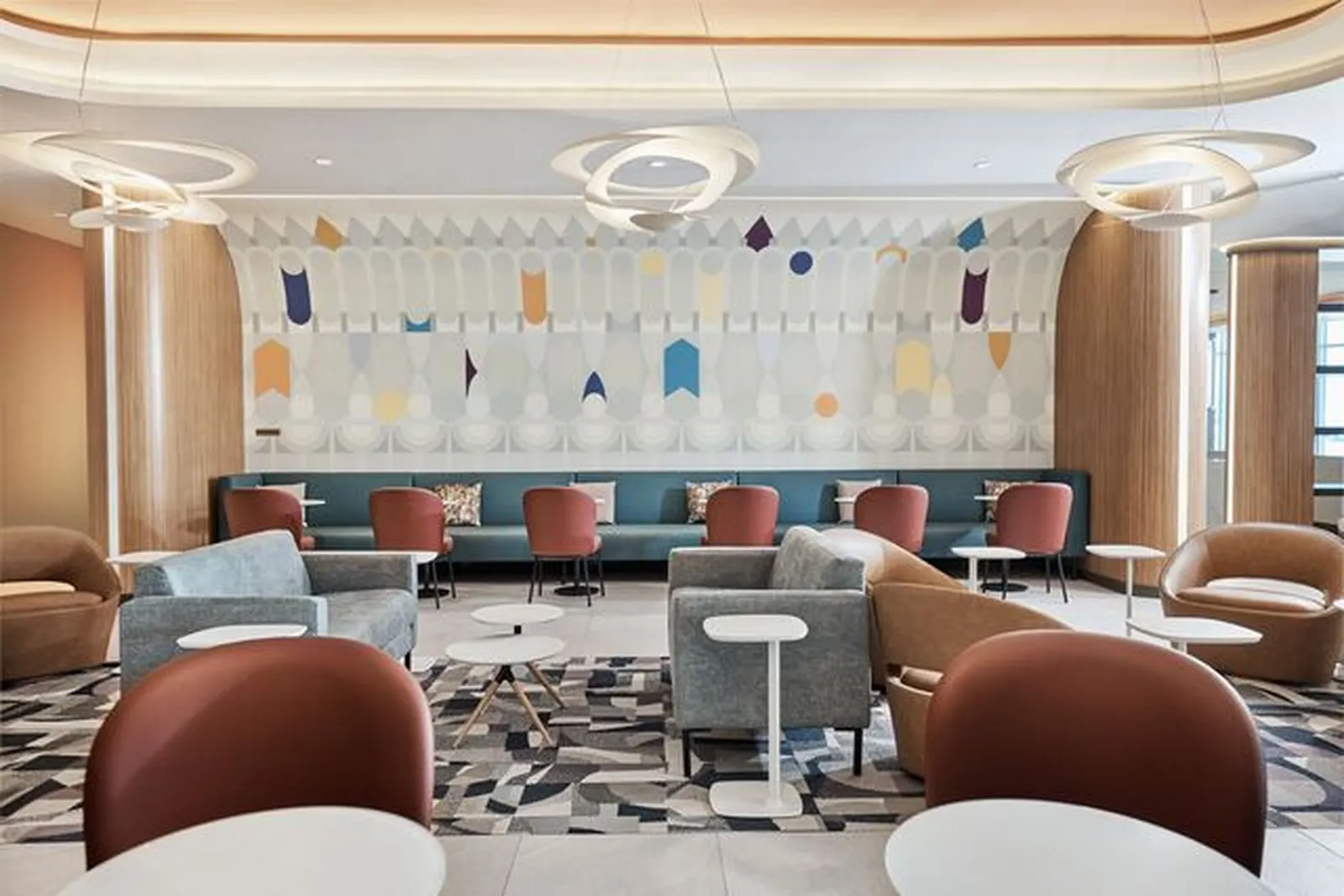 Lounge seating area in the Escape Lounge at Cincinnati/Northern Kentucky International Airport (CVG).