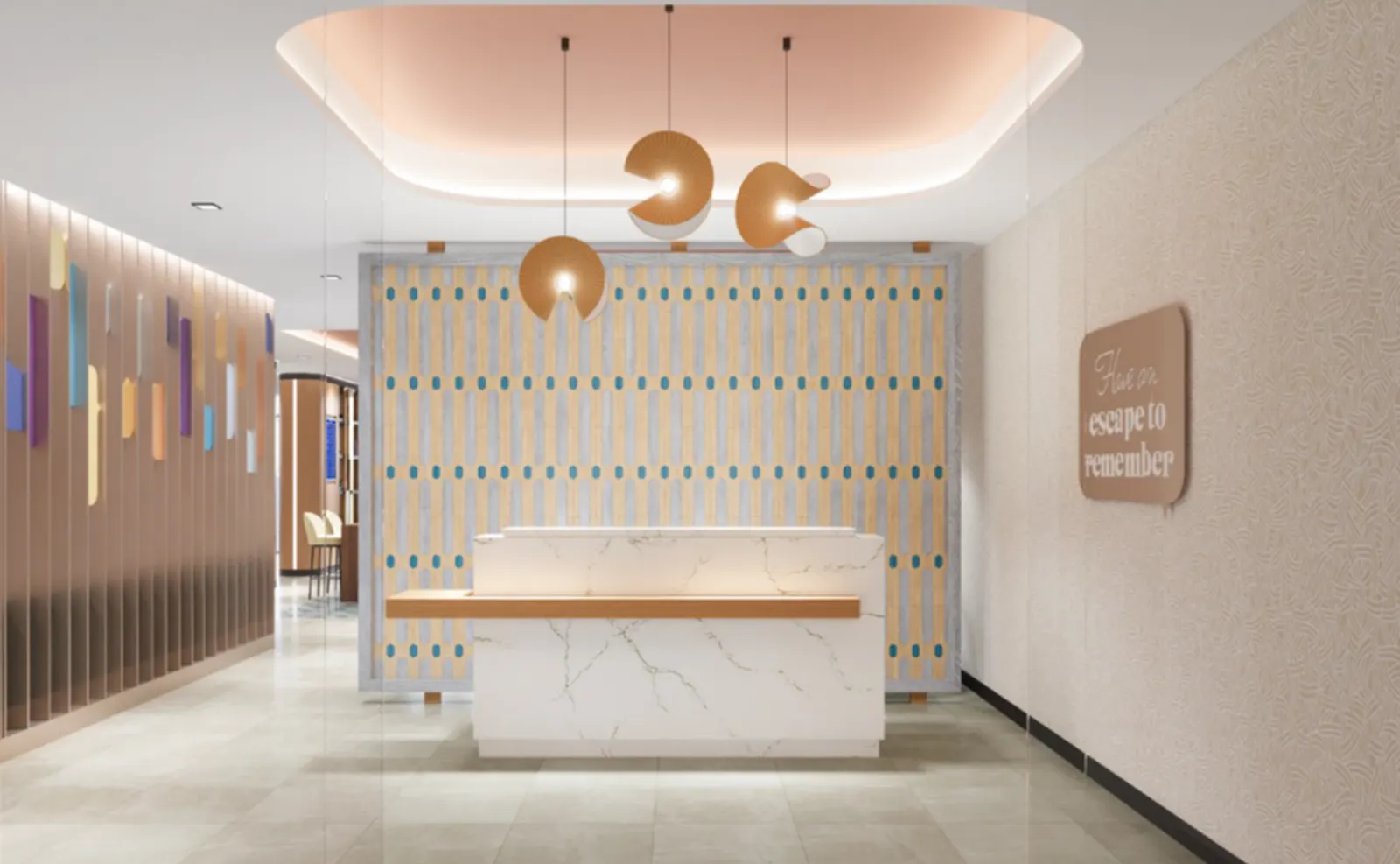 Reception desk in the Escape Lounge at Cincinnati/Northern Kentucky International Airport (CVG).