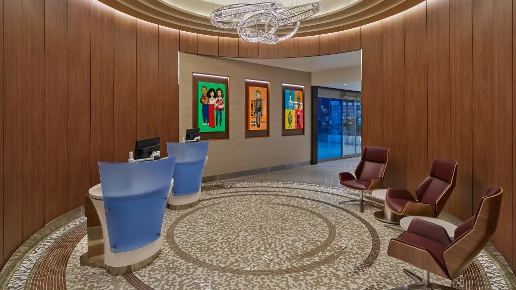 Interior seating area of the new Delta Sky Club at Detroit Metropolitan Wayne County Airport.