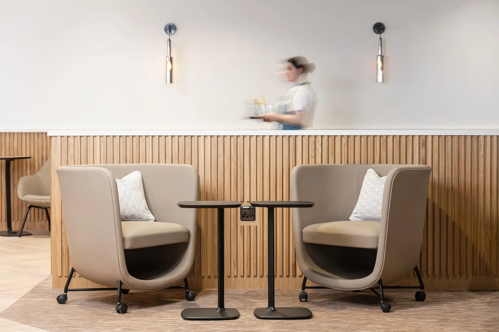 Pod seating in the Escape Lounge at East Midlands Airport (EMA).