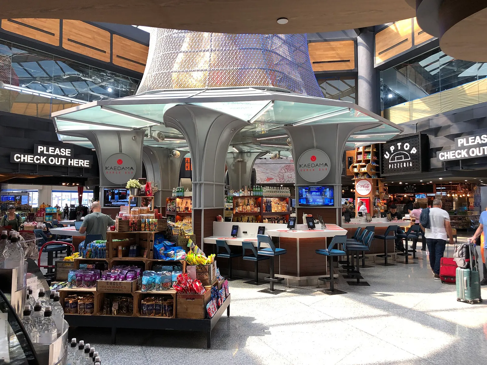Interior view of the Global Bazaar food court within Terminal C at Newark Liberty International Airport in Newark, Essex County, New Jersey