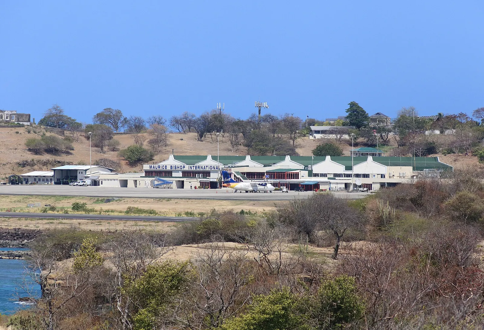 The Maurice Bishop International Airport seen from the St. George's University in Grenada.