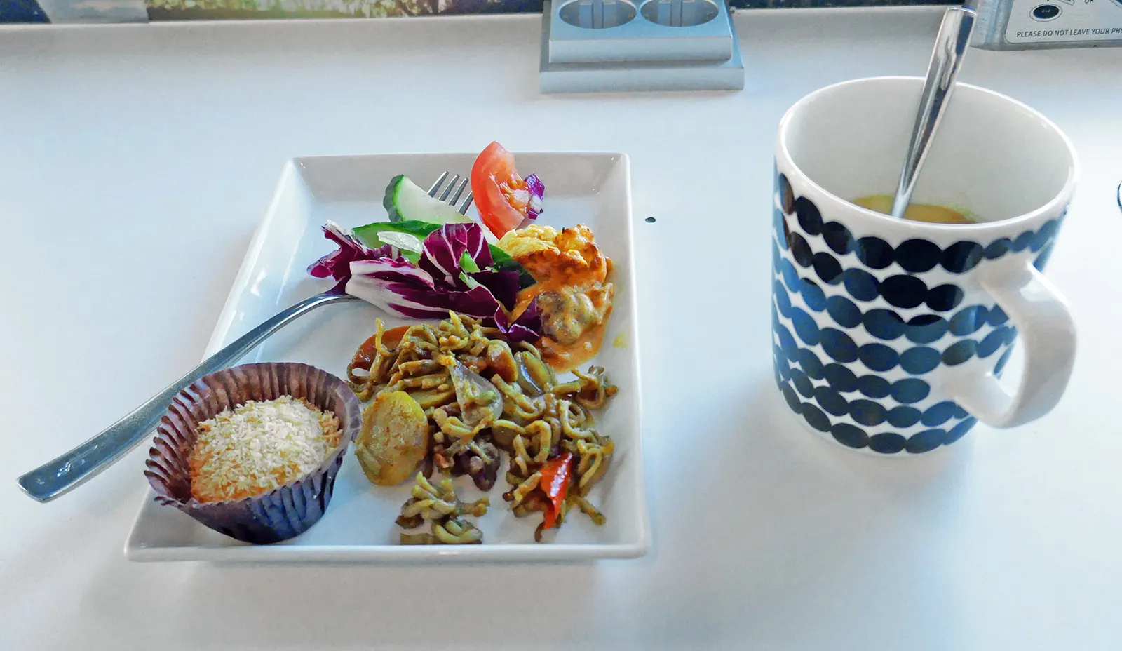 Food at the Finnair Lounge in Helsinki-Vantaa airport.