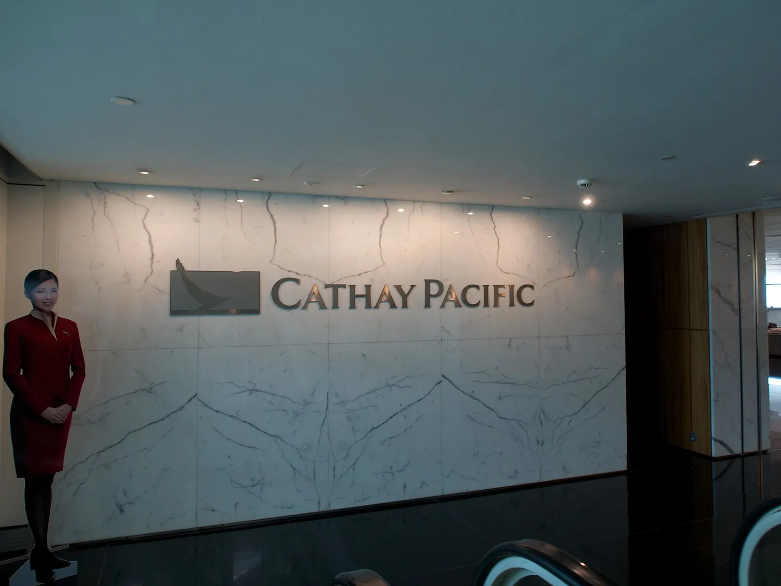 Seating area inside Cathay Pacific The Pier Business Class Lounge.