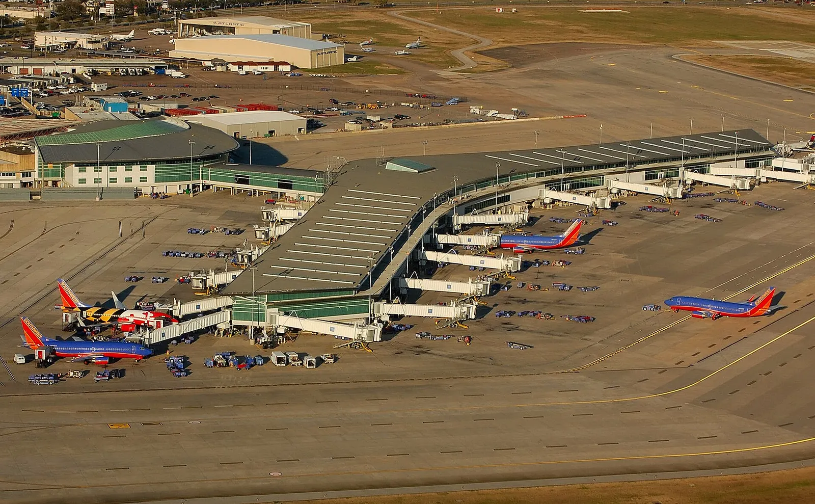 Aerial view of William P. Hobby Airport Terminal & Central Concourse