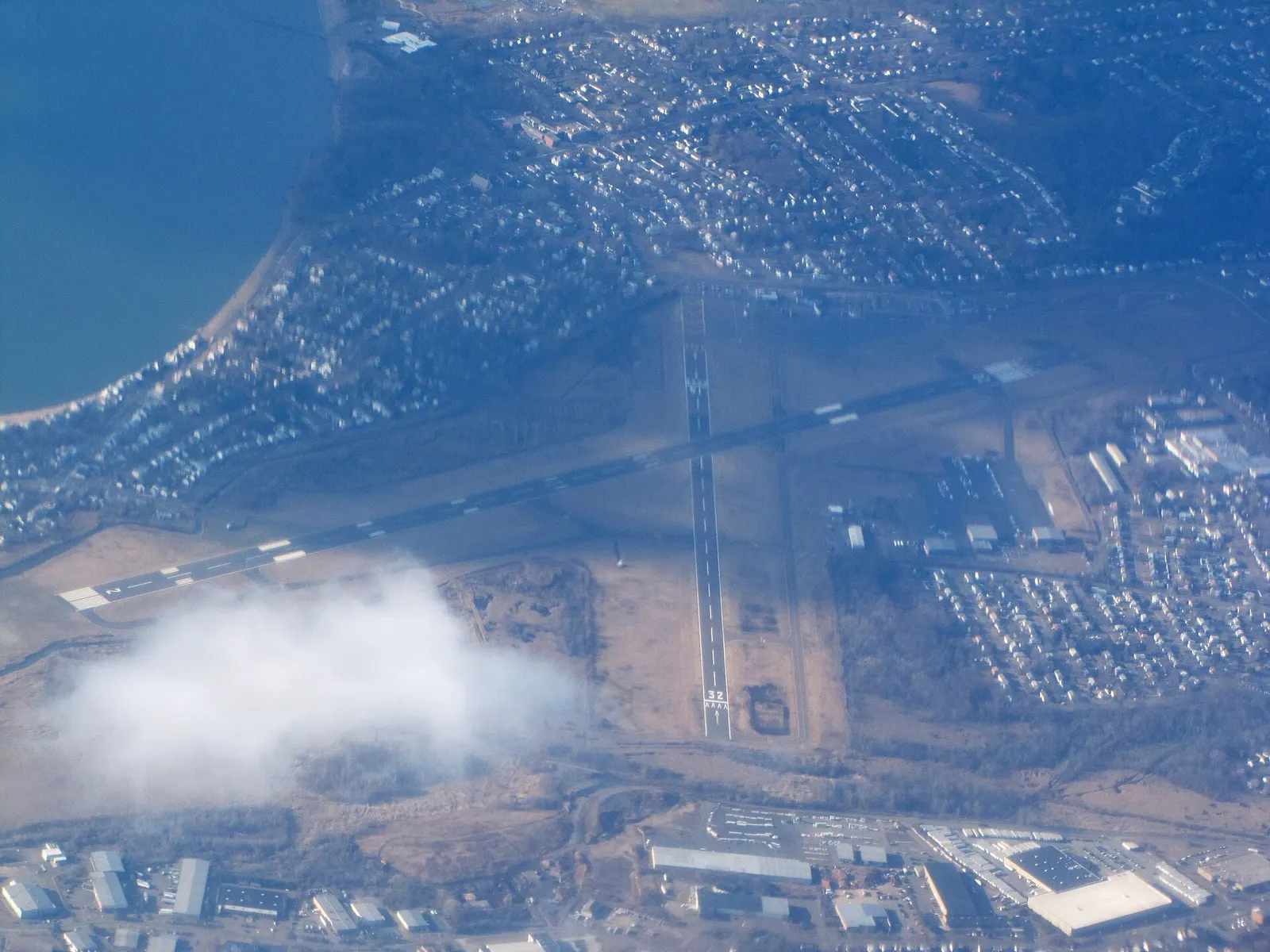 West-side Tweed New Haven Airport campus and apron, photographed from the air in 2012.