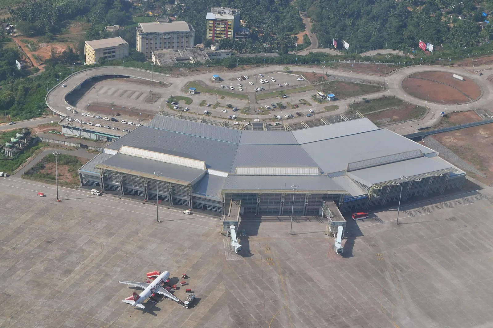 Aerial view of the Mangalore Airport terminal.