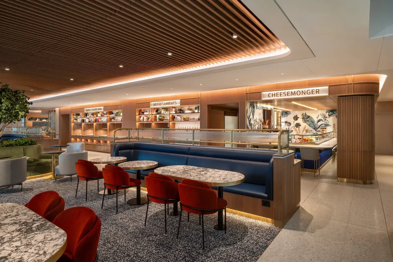 Bar area interior in the Capital One Lounge at New York JFK Terminal 4.