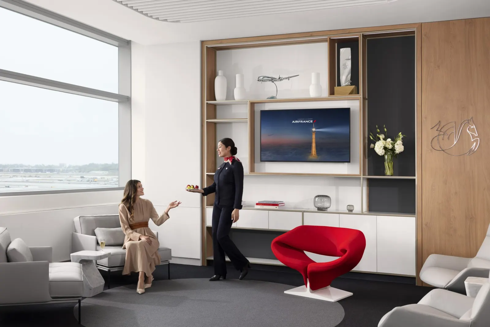 Interior view of the Air France Lounge at Los Angeles International Airport.