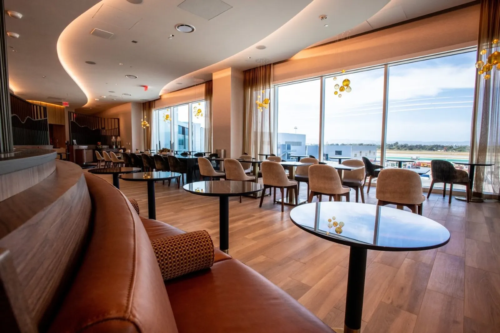 Lounge seating area in the Delta Sky Club at LAX Terminal 3.