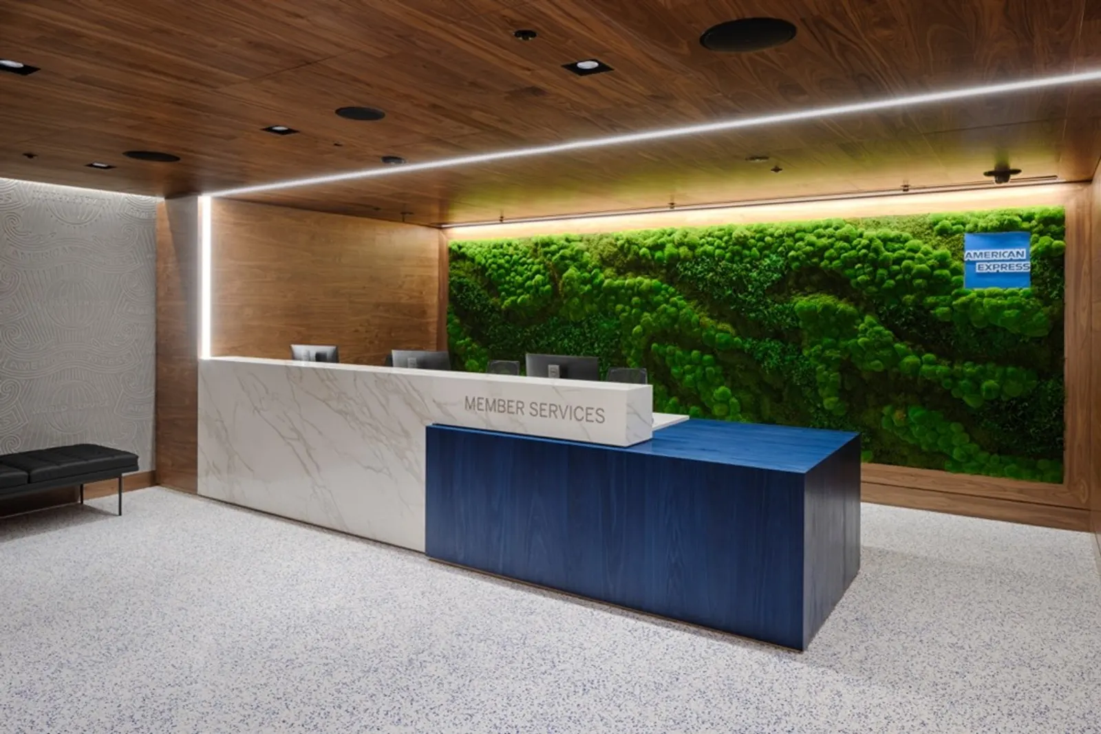 Reception area of the Centurion Lounge at London Heathrow Terminal 3 (LHR).