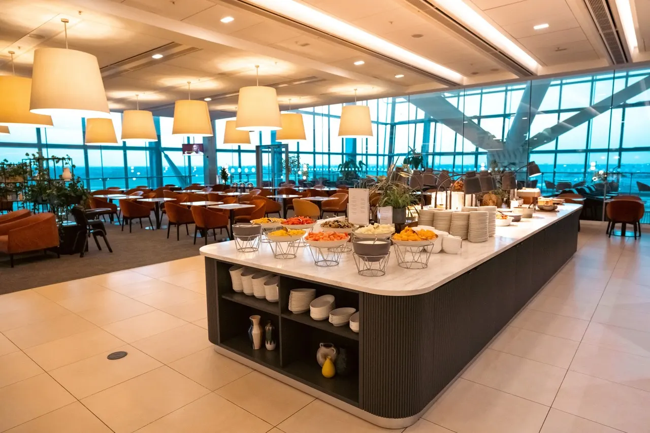 Bar in the British Airways Galleries North Club Lounge at Heathrow Terminal 5.