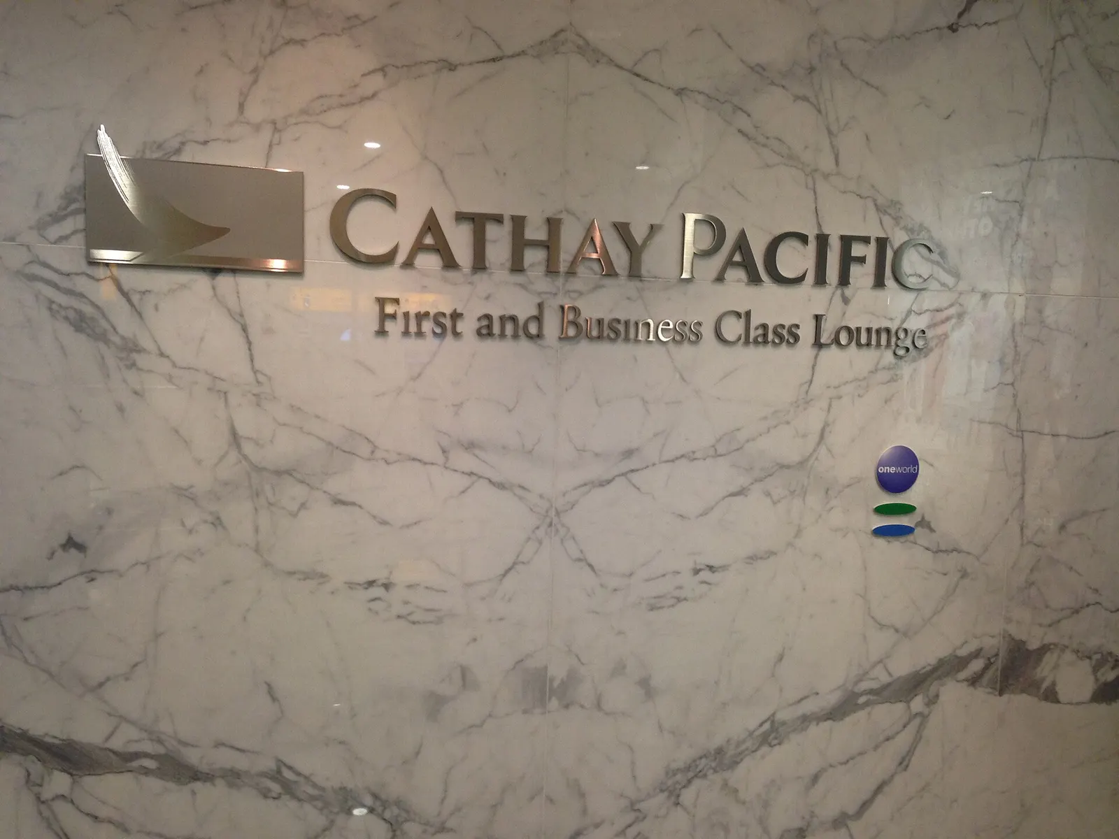 Welcome area of the Cathay Pacific lounge at Heathrow.
