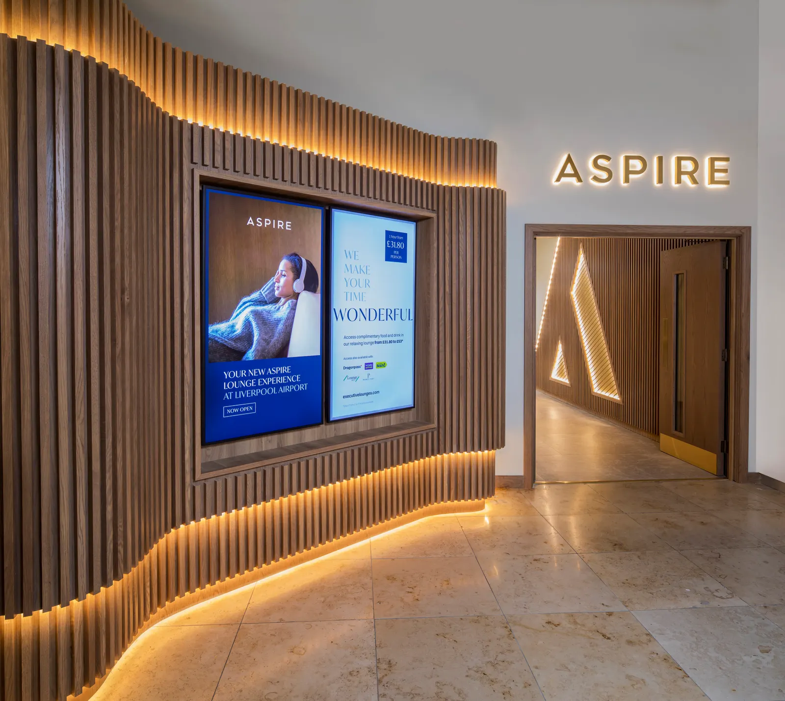 Entrance in the Aspire Lounge at Liverpool John Lennon Airport (LPL).