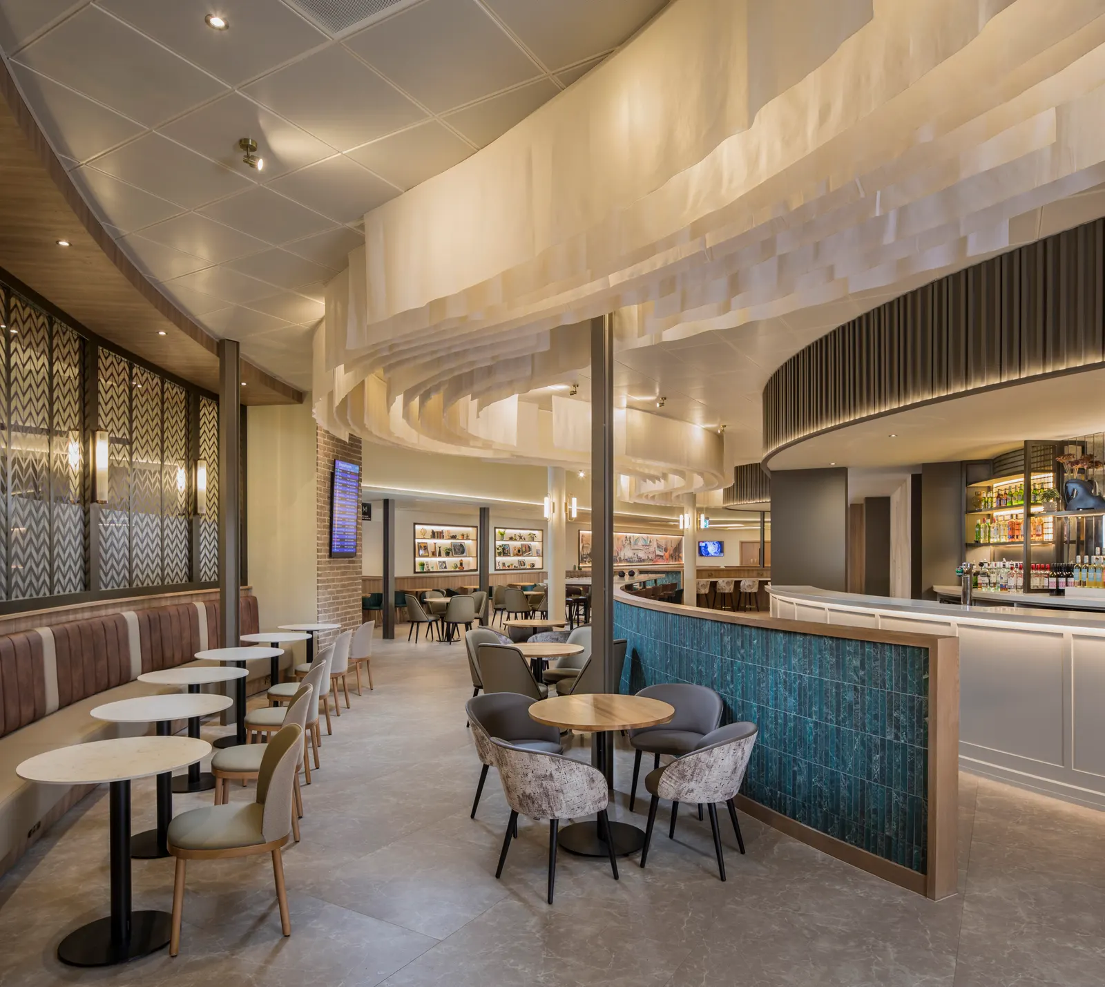 Seating area in the Aspire Lounge at Liverpool John Lennon Airport (LPL).