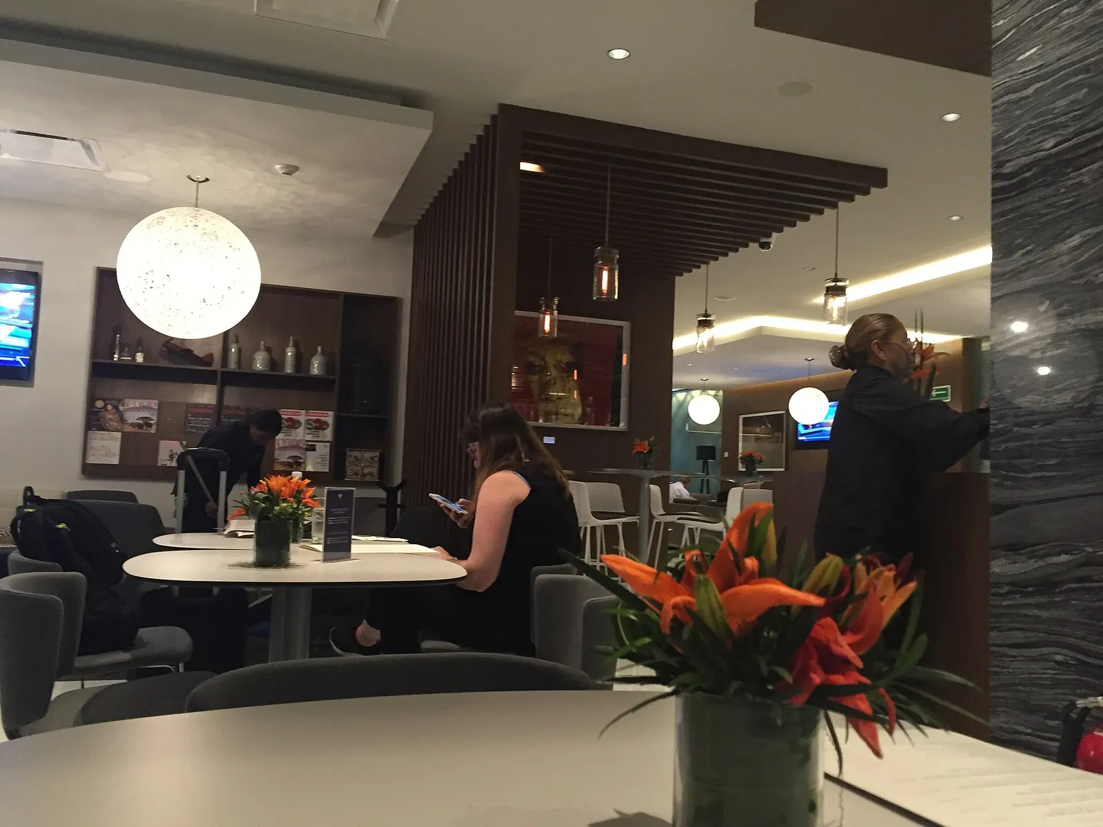 Interior view of the American Express Centurion Lounge in Terminal 1.