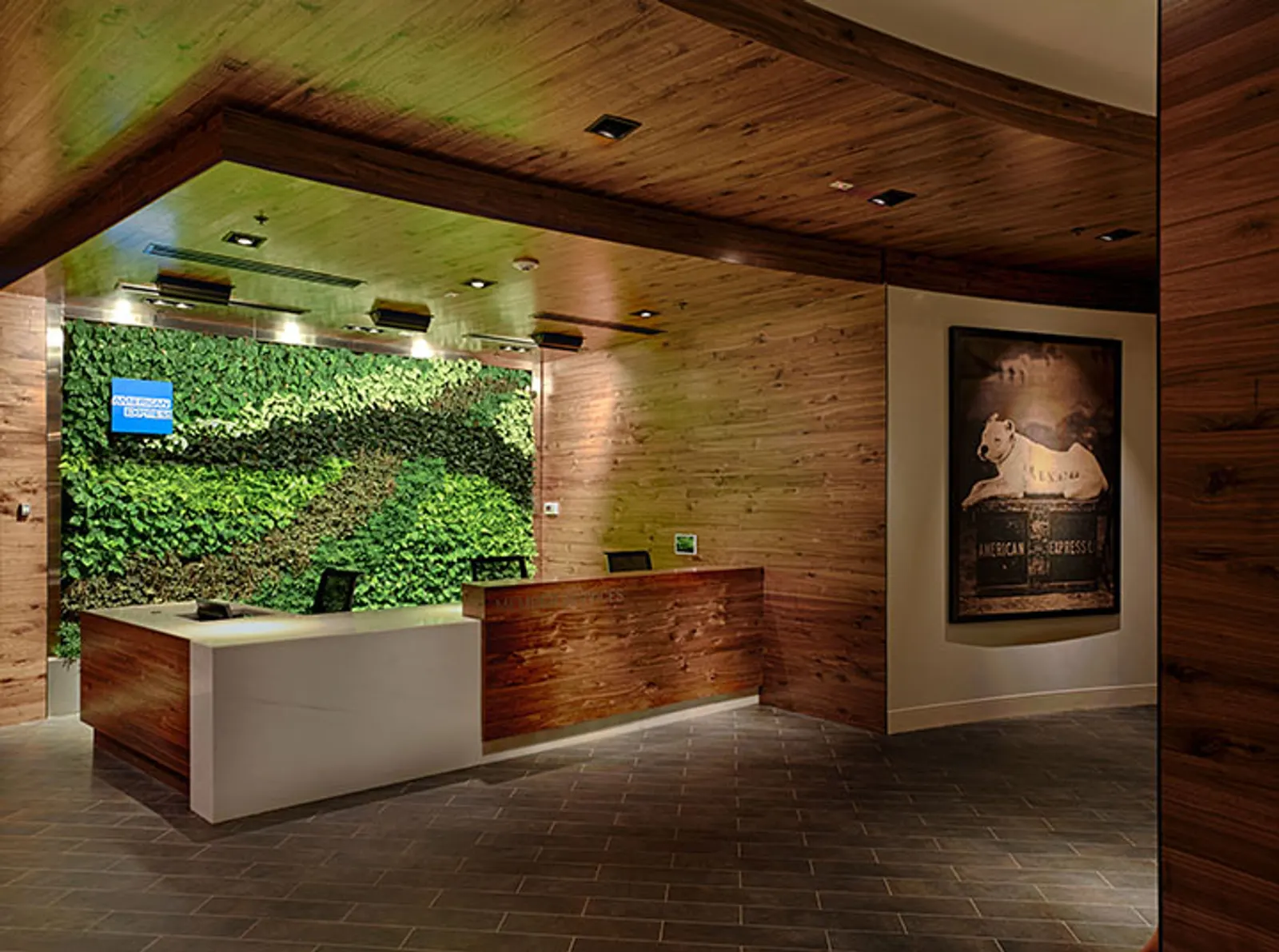 Reception with living green wall in The Centurion Lounge at Miami International Airport (MIA).