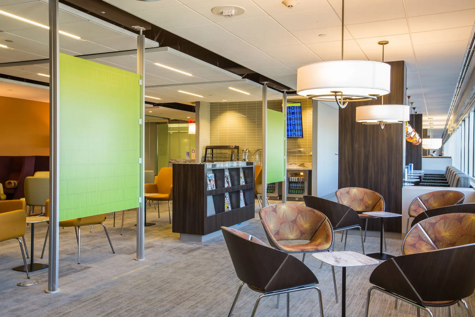 Lounge seating area in the Escape Lounge at Minneapolis-Saint Paul International Airport (MSP).