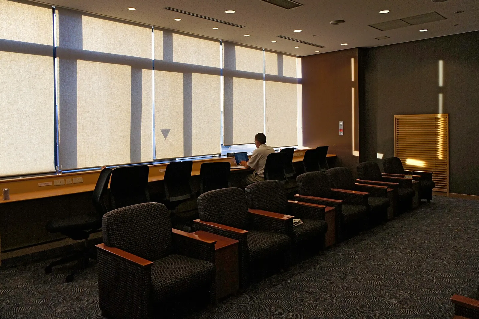 Interior of the Sakura Lounge at Narita International Airport.