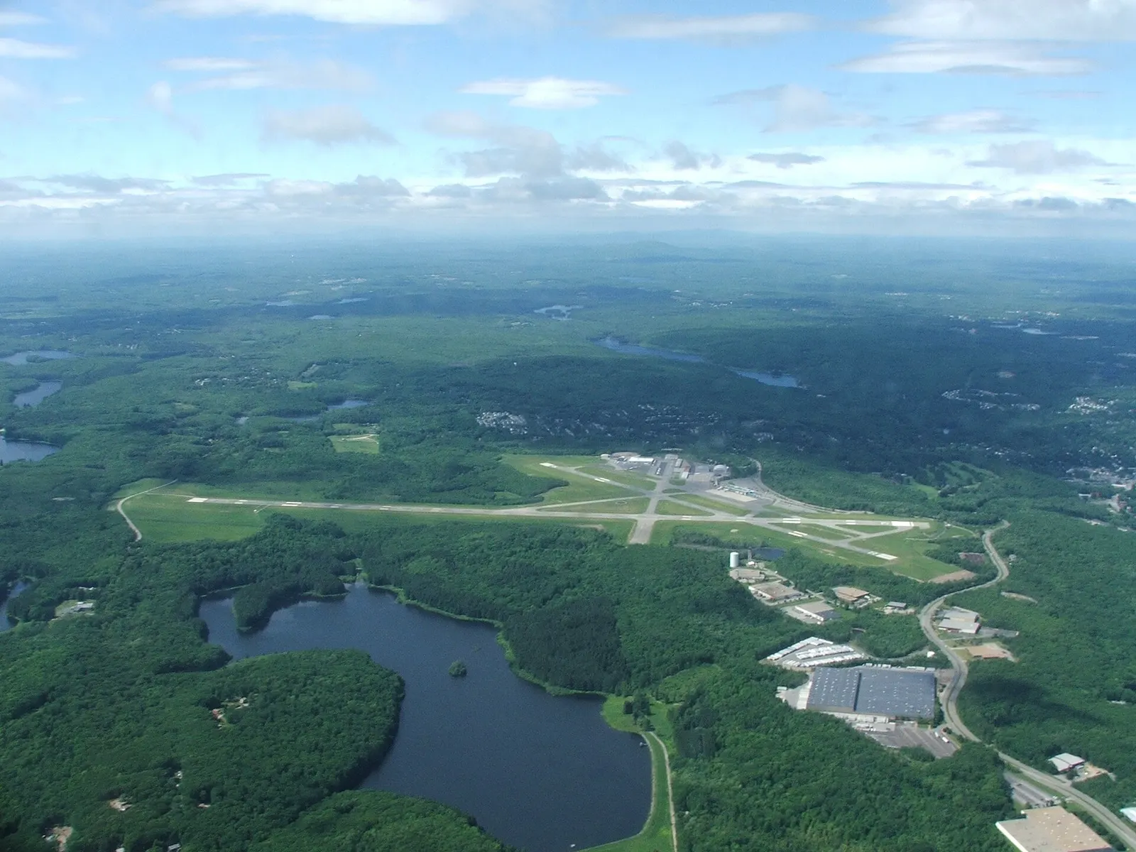 Aerial view of Worcester Regional Airport on Tatnuck Hill