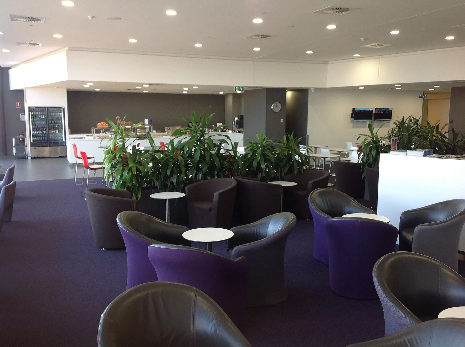 The Virgin Australia Lounge at Terminal 2, Perth Airport, at midday, completely empty.