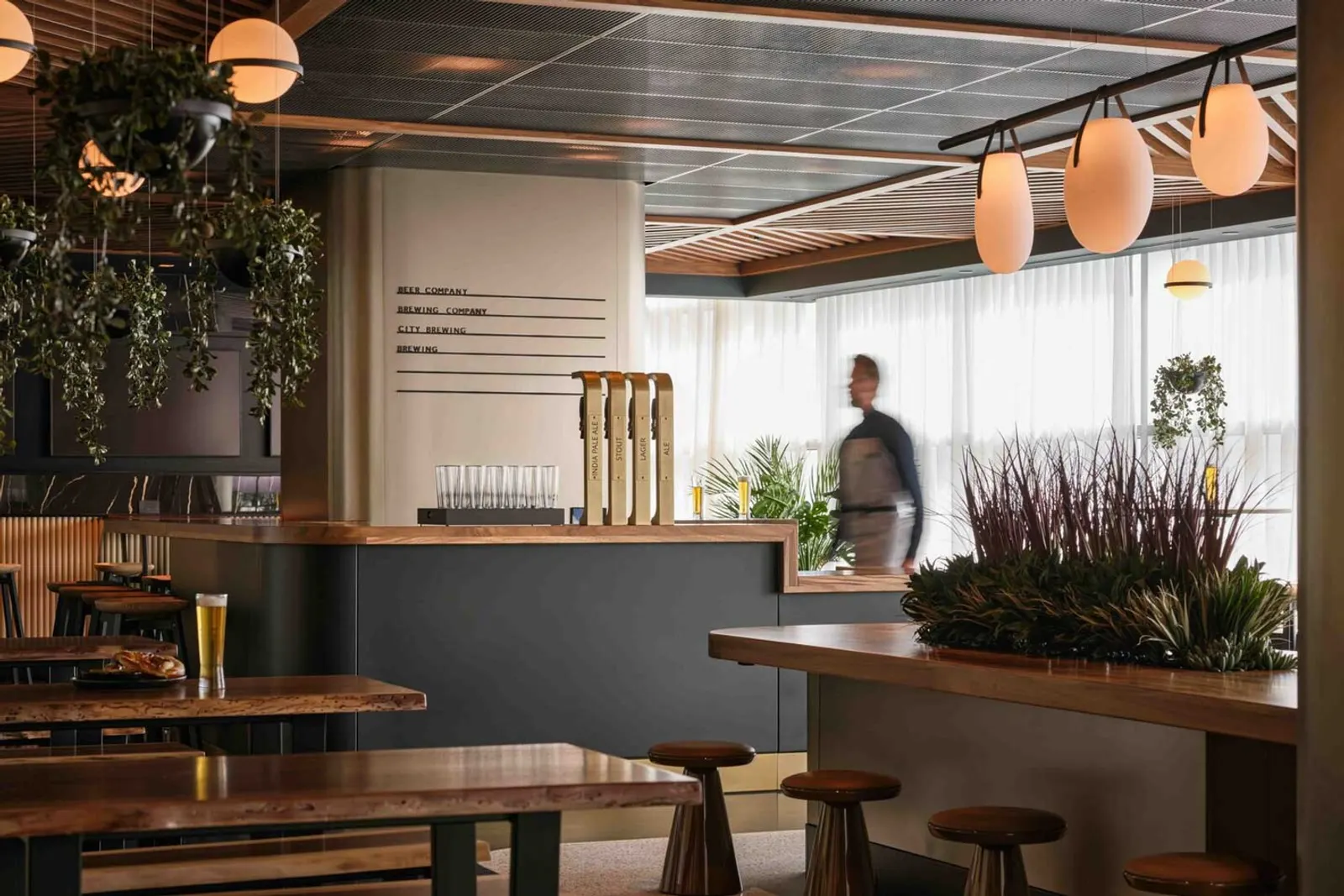 Beer garden in the Chase Sapphire Lounge by The Club at Philadelphia International Airport (PHL).