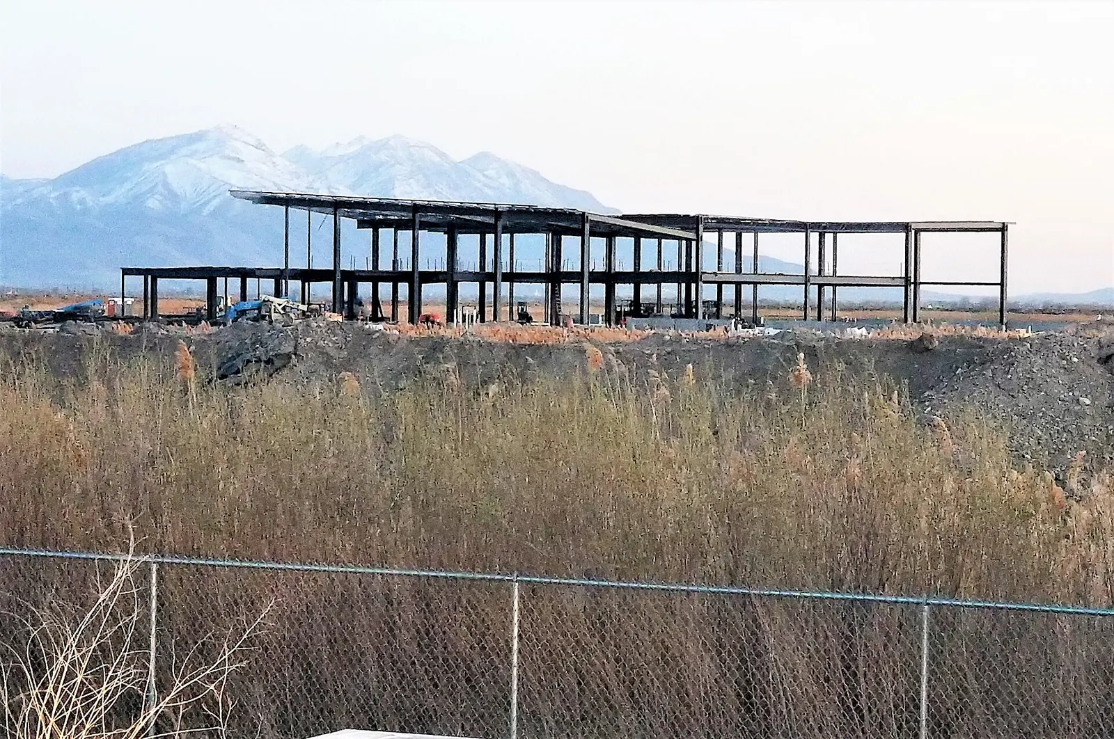 Looking southeast across the Provo Airport campus during 2021 construction of the current passenger hall.