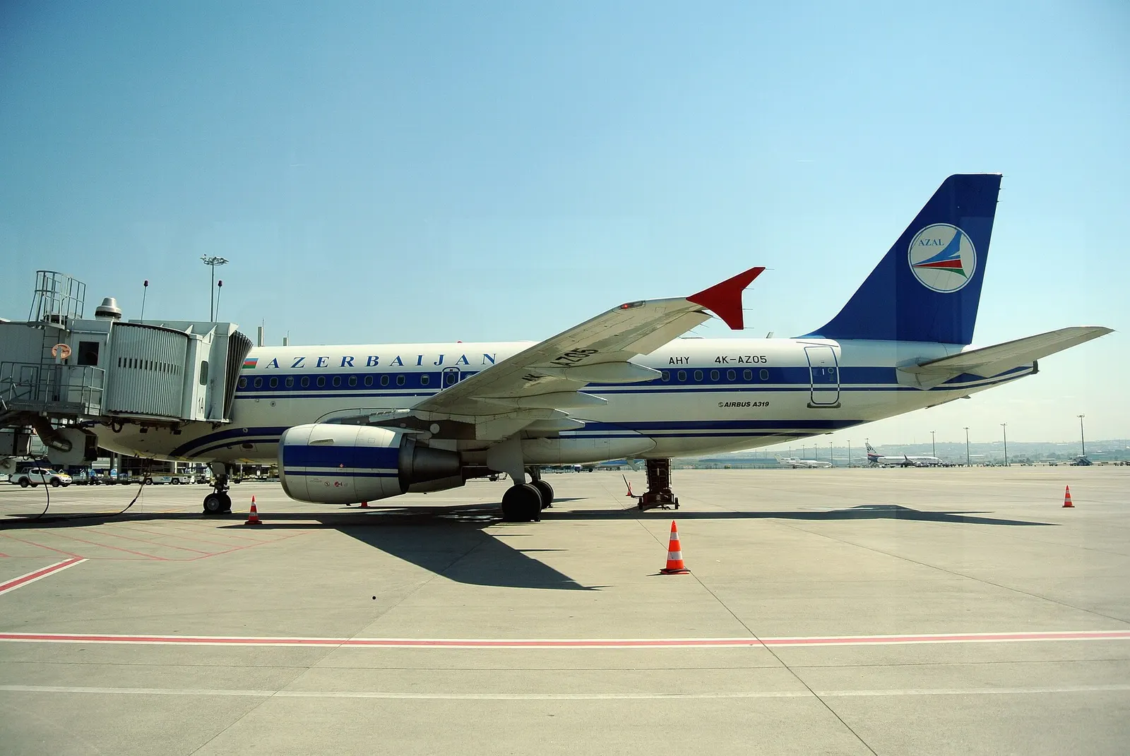 Azerbaijan Airlines aircraft (Airbus A319 4K-AZ05) at Sabiha Gökçen International Airport.