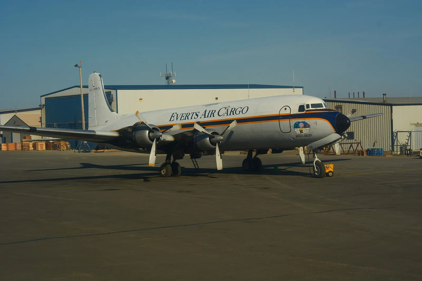 Everts Air Cargo DC-6 on the ramp at Deadhorse Airport (SCC), 2 July 2016.
