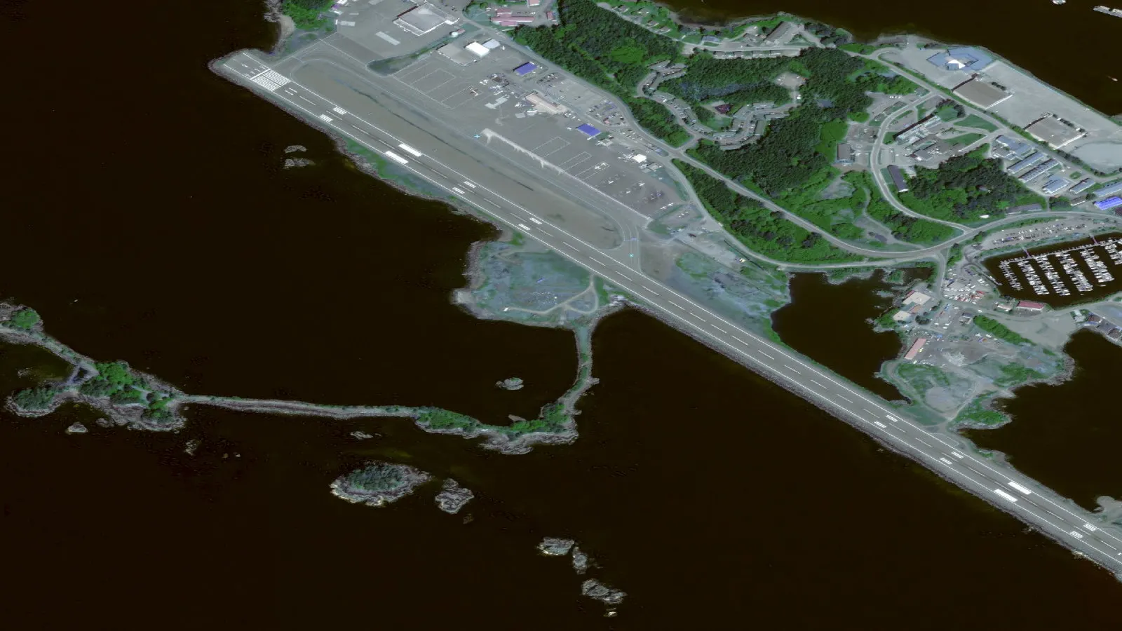 USGS National Map aerial of Sitka Rocky Gutierrez Airport runway 11/29 on the Japonski Island causeway