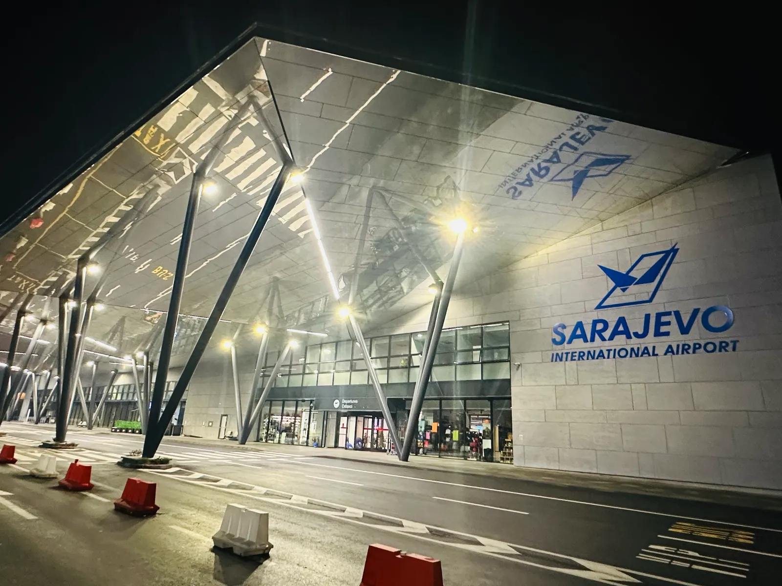 Night exterior of the renovated Sarajevo terminal, 31 January 2024
