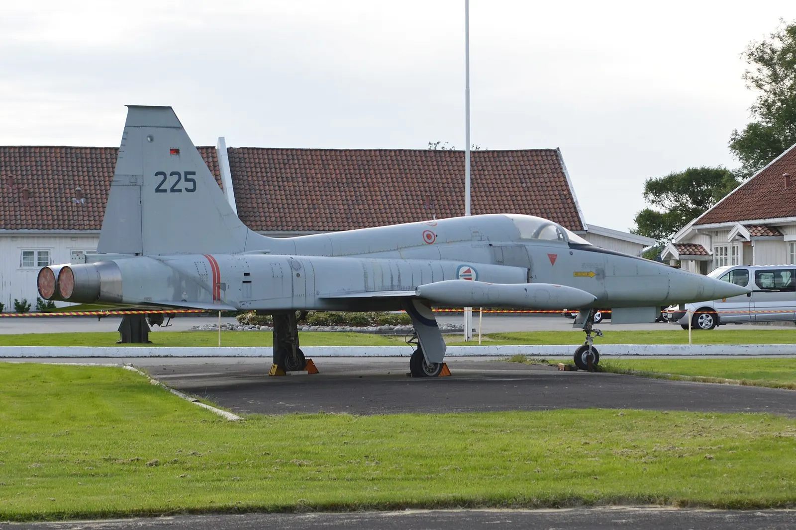 c/n N.7047. Allocated US military serial 66-9225 but operated only by the Royal Norwegian Air Force. Now on permanent display at the gate and seen (from outside the base) during the 2017 Sola Airshow, Stavanger Airport, Sola, Norway. 10th June 2017