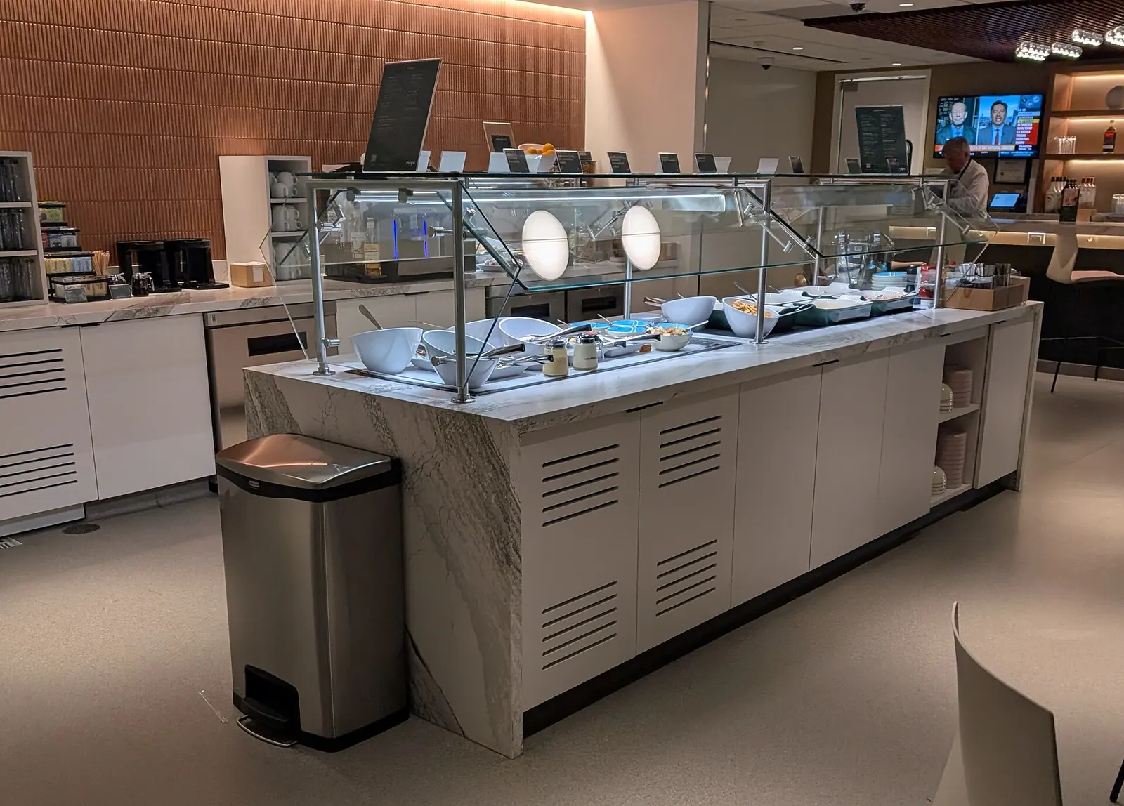 The free buffet at the priority pass member Escape Lounge just inside security at Tulsa International Airport. 7777 Airport Drive, Tulsa, Oklahoma 74115.